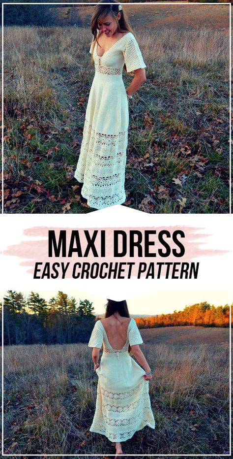 Crochet maxi dress pattern      #Dress  #crochet#crochetpattern via @shareapattern.com Crochet Wedding Dresses, Crochet Wedding, Crochet Clothes For Women, Crochet Maxi Dress, Crochet Maxi, Maxi Dress Pattern, Dress Crochet, Crochet Clothes Patterns, Crochet Dress Pattern