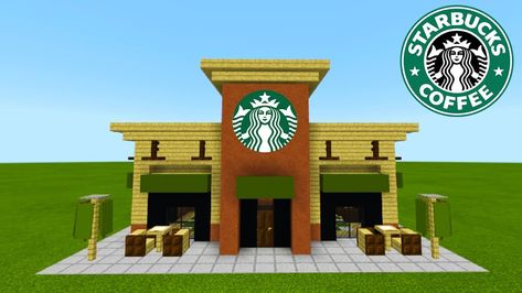 Stores In Minecraft, Starbucks Minecraft, Minecraft Starbucks, Shops Minecraft, City Tutorial, Minecraft Stores, Villa Minecraft, Minecraft Shops, Minecraft City Buildings