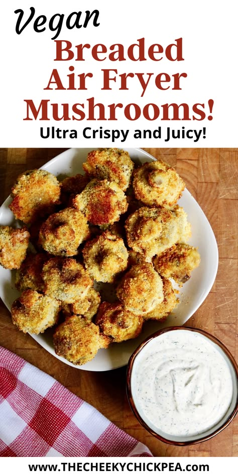 Air Fry Breaded Mushrooms, Air Fryer Button Mushrooms, Mushroom Caps Air Fryer, Air Fryer Breaded Mushrooms Recipe, Airfry Mushroom Recipes, Fried Mushroom Recipes Air Fryer, Battered Mushrooms In Air Fryer, Air Fryer Fried Mushrooms Recipe, Air Fryer Crispy Mushrooms