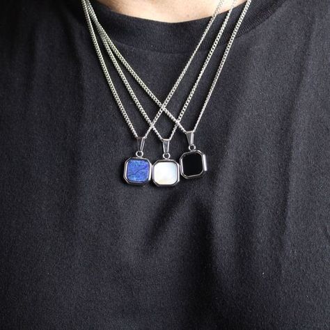 Mens Rings Fashion, Gemstone Pendant Necklace, Jewelry Photoshoot, Magical Jewelry, Square Pendant, Necklace White, Blue Lapis, Mens Accessories Jewelry, Gemstone Necklace Pendant