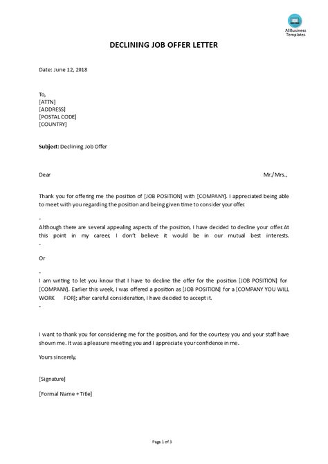 Declining Job Offer Letter - Do you need to write a letter to decline a job offer? Download this declining job offer letter now! Job Offer Decline Letter, Declining A Job Offer Letter, Decline Job Offer, How To Reject A Job Offer, Decline Job Offer Email, How To Decline A Job Offer, Adn Nursing, Job Offer Letter, Employment Letter