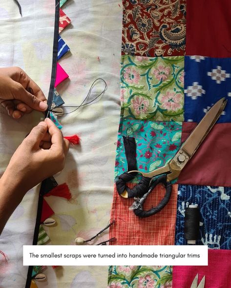 Take a journey with us as we create our first Atrangi Saree! 🌟✨ 1. We started by sorting fabric scraps by size and color, laying the groundwork for something truly special. 2. Larger pieces were carefully selected to form a stunning border, adding a touch of elegance. 3. Smaller scraps were transformed into beautiful patchwork, each piece contributing to the unique design. 4. Even the tiniest fragments were not wasted, becoming playful tassels that add charm and character. Witness the ma... Patchwork Saree, Mirror Work Saree, Painted Clothing, New Kurti Designs, Neck Designs For Suits, Kurta Designs Women, Patch Work, Designer Saree, Kurta Designs