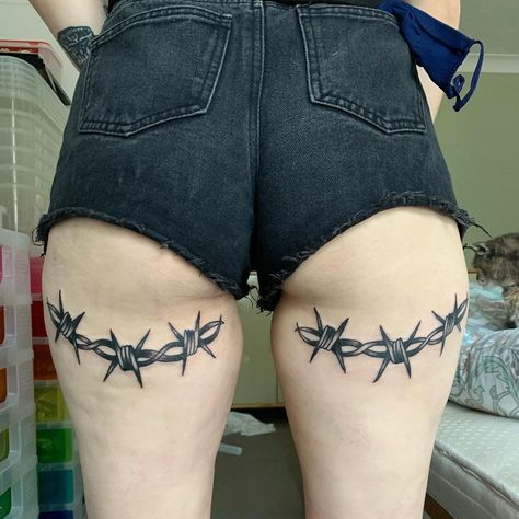 Rotten Tattoo, Tattoos Under Buttcheeks, Back Of Thigh Tattoo, Tattoo Lace, Barbed Wire Tattoos, Bum Tattoo, Wicked Tattoos, Up Tattoo, My Babe