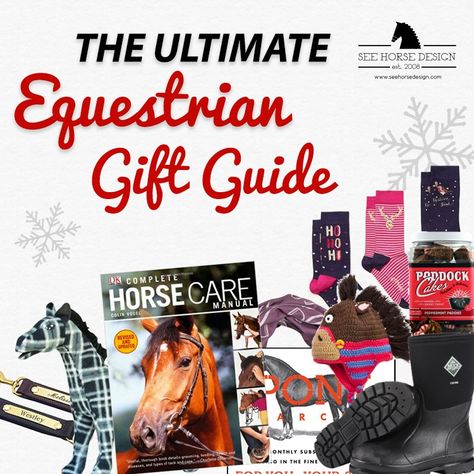 The ULTIMATE Equestrian Gift Guide from seehorsedesign.com Graphic Design Lifestyle, Gifts For Equestrians, Equestrian Gift Ideas, See Horse, Horse Decorations, Horsebox Bar, Horse Trainer Gifts, Christmas Wishlist Ideas, Horse Wreaths