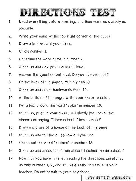 FREE Directions Test Following Instructions Worksheet, Follow Directions Worksheet Free, Listen And Draw Following Directions, Following Directions Worksheet, Follow Directions Worksheet, Directions Worksheet, Directions Test, Test Strategies, Money Math Worksheets