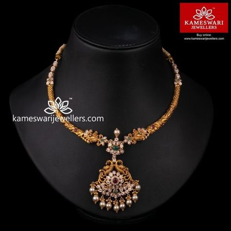 Kanti Necklace, Kameswari Jewellers, Gold Jewelry Simple Necklace, Gold Necklace Indian, Gold Chain Design, Gold Necklace Indian Bridal Jewelry, Gold Jewelry Stores, Indian Bridal Jewelry, Gold Jewelry Sets