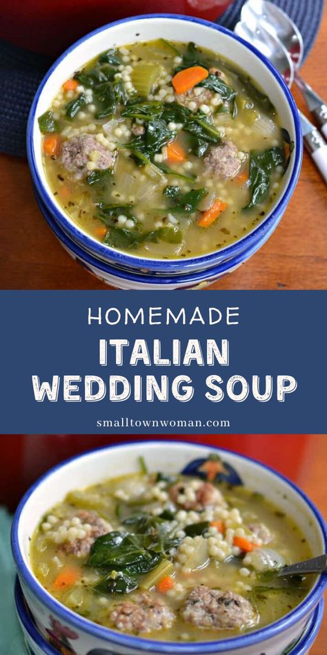 Pork And Beef Meatballs, Thanksgiving Diner, Easy Homemade Soups, Italian Wedding Soup Recipe, Garlic Spinach, Carrots Celery, Wedding Soup, Beef Meatballs, Easy Italian