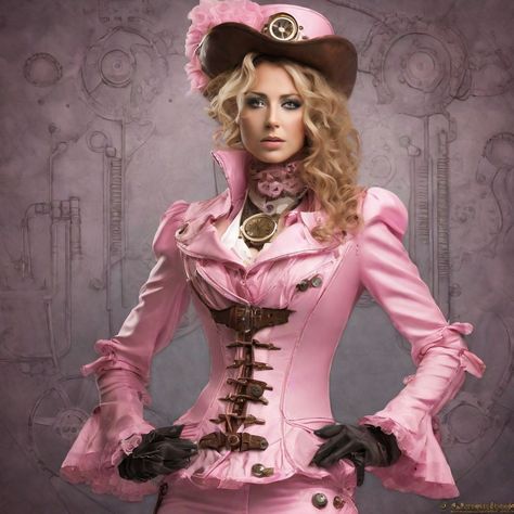 Pink Steampunk, Arcane Oc, Steampunk Woman, Steampunk Aesthetic, Steampunk Clothing, Aesthetic Phone, Create Art, Image Generator, Social Media Posts