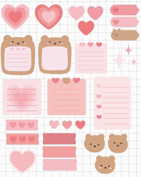 Cute Heart Bear Digital Sticker Pack Transpar Free Printable Planner Stickers Kawaii, Ipad Notes, To Do Planner, Desain Buklet, Free Printable Planner Stickers, Stickers Kawaii, Journal Spreads, Bullet Journal Diy, Scrapbook Stickers Printable