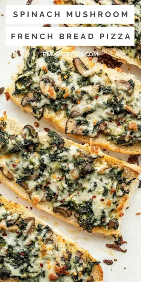 French Bread Pizzas, Spinach Bread, Spinach Alfredo, Spinach Pizza, Recipes Pizza, Fall Meals, Cheesy Spinach, Homemade Garlic Bread, French Bread Recipe