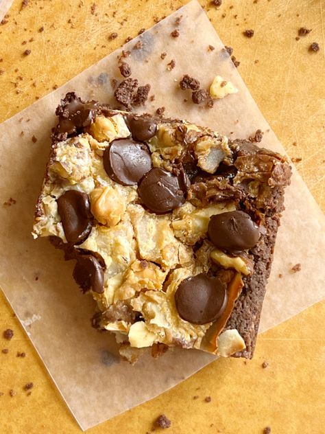 Seven Layer Brownie Bar. 7 Layer Brownie Bars, Ghiradelli Brownie Recipes, Seven Layer Cookies, Choc Brownies, Ghirardelli Brownie Mix, Seven Layer Bars, 7 Layer Bars, Brownie Bars, Fall Goodies