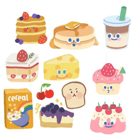 귀여운 음식 그림, Cute Food Drawings, Scrapbook Stickers Printable, Cute Doodles Drawings, Cute Doodle Art, Food Drawing, Simple Doodles, Aesthetic Stickers, Journal Stickers