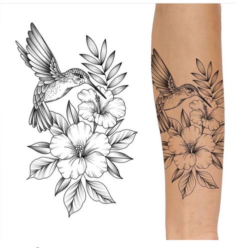 Hummingbird And Hibiscus, Tattoo Bein Frau, Hummingbird Flower Tattoos, Hibiscus Tattoo, Tattoos For Women Flowers, Leg Tattoos Women, Hummingbird Tattoo, Girly Tattoos, Humming Bird