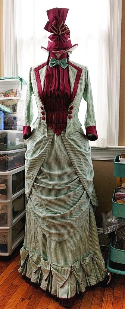 Raspberry Mint Sorbet Bustle Dress Part the Third: The Hat – Both the Making and In Action! – The Modern Mantua-Maker Bustle Dress Pattern, Victorian Train, Where Do I Belong, 1880s Dress, Hms Pinafore, Mint Sorbet, Mina Harker, Costume Drawing, Moda Steampunk