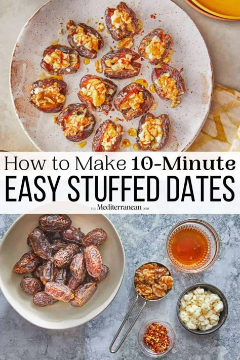 Appetizer Recipes No Cheese, Dates And Goat Cheese, Goat Cheese Stuffed Dates, Cheese Stuffed Dates, Dates Stuffed, Easy Finger Food, Stuffed Dates, No Cook Appetizers, Fingerfood Party