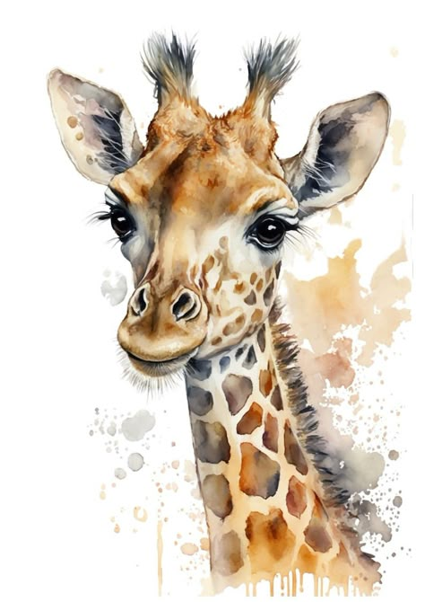 Watercolor Giraffe, Baby Animal Art, Watercolor Paintings Of Animals, Giraffe Art, 수채화 그림, Fabric Panel, Watercolor Drawing, African Animals, Cute Animal Drawings