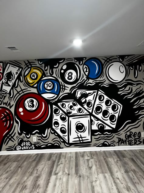 Man Cave Murals Wall Art, Basement Graffiti Wall, Man Cave Wall Mural, House Graffiti Wall Art, Wall Graffiti Ideas Murals, Graffiti Murals Ideas, Man Cave Mural, Wall Drawings Ideas, Graffiti Murals Bedroom