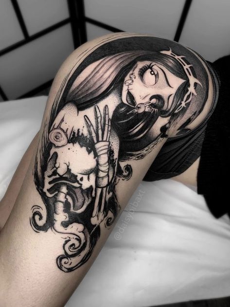 Emily Corpse Bride Tattoo, Bride Tattoo Ideas, Corpse Bride Tattoo Ideas, Corpse Bride Tattoo, Gothic Quotes, Bride Tattoo, Tim Burton Tattoo, Halloween Tattoo Ideas, Brides With Tattoos