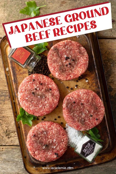 Discover the rich flavors of Japanese cuisine with our collection of mouth-watering ground beef recipes. From stir-fry dishes like Gyudon to hearty stews like Nikujaga, each recipe is infused with authentic seasonings and ingredients to bring the taste of Japan to your kitchen. Perfect for a quick and easy dinner or a special occasion, you'll love these delicious dishes. Japanese Hamburg Recipe, Japanese Ground Beef Recipes, Japanese Meat Recipes, Beef Rice Bowl Recipe, Japanese Hamburger, Japanese Flavors, Beef Bowl Recipe, Japanese Side Dish, Recipes Using Ground Beef