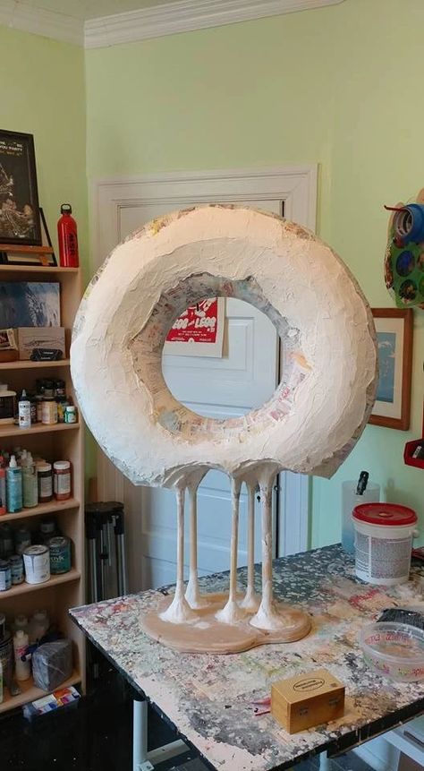 Paper Mache Donut | Candy decorations diy, Outdoor christmas diy, Paper mache Giant Props, Diy Arbour, Candy Decorations Diy, Giant Candy, Candyland Birthday, Candy Land Christmas Decorations Diy, Candy Land Christmas Decorations Outdoor, Candy Theme, Paper Mache Art