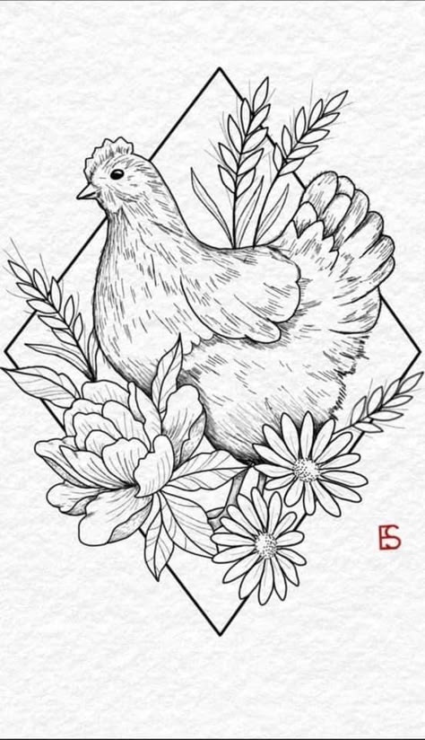 How To Draw A Chicken, Drawings Of Chickens, Stencil Pictures, Draw Chicken, Hen Tattoo, Farm Tattoo, Chicken Tattoo, Western Tattoos, Hen Chicken