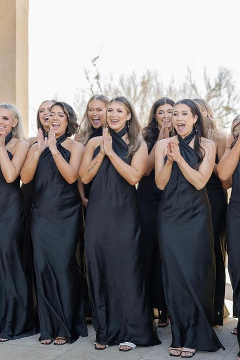 Halter Bridesmaid Dresses, Cross Neck Bridesmaid Dress, Black Slip Bridesmaid Dresses, Black Silk Long Dress, Halter Bridesmaid Dress Hairstyle, Black Brides Mades Dresses, Black Silk Bridesmaid Dress Wedding, Black Halter Bridesmaid Dress, Black Bridesmaid Dresses Classy