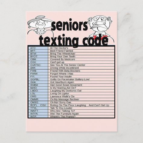 Senior Jokes, Text Codes, Senior Humor, Guy Gifts, Funny Postcards, Funny Random, Kitchen Cleaner, Senior Gifts, Note Pads