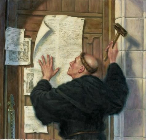 On October 31, 1517. Martin Luther, a 33-year-old theology professor at Wittenberg University walked over to the Castle Church in Wittenberg and nailed a paper of 95 theses to the door, hoping to spark an academic discussion about their contents. It became a key event in igniting the Reformation. Martin Luther Reformation, Reformation Day, 5 Solas, Protestant Reformation, Christian History, Reformed Theology, German History, History Humor, Lutheran Church