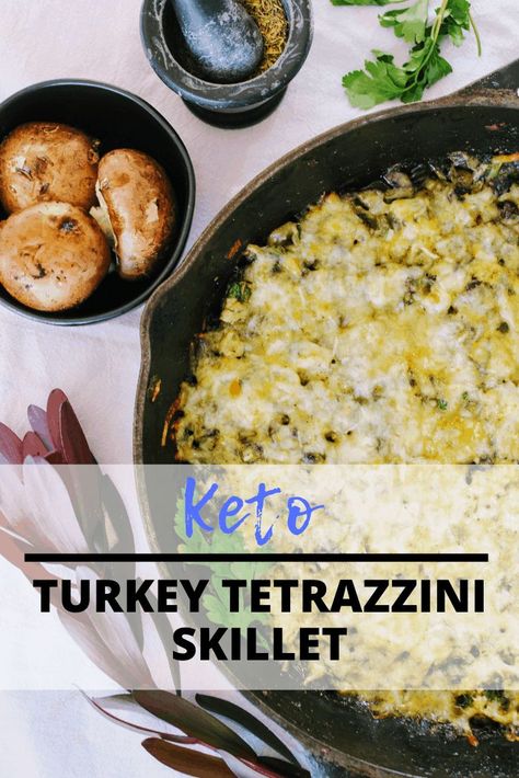 Keto Turkey Tetrazzini Skillet is an easy, healthy way to use up turkey leftovers. Sauteed onion and mushrooms in butter in an herb cream sauce and mixed with gooey cheese and diced turkey, then baked to perfection. Keen for Keto | keto turkey recipe | keto Thanksgiving turkey leftovers | keto pasta | keto dinner Keto Turkey Recipes, Herb Cream Sauce, Tetrazzini Recipes, Keto Turkey, Easy Turkey Recipes, Turkey Tetrazzini, Keto Pasta, Turkey Leftovers, Keto Thanksgiving