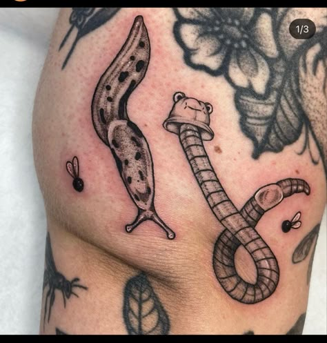 Big Filler Tattoo, Snuffleupagus Tattoo, Inch Worm Tattoo, Earth Worm Tattoo, Earthworm Tattoo, Worm On A String Tattoo, Banana Slug Tattoo, Cute Silly Tattoos, Isopod Tattoo