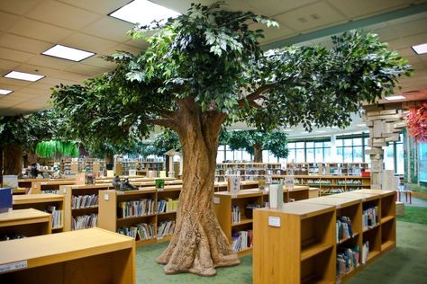 Detailed photos Brentwood Public Library TN Storybook Decorations, Bee Library, Unique Libraries, School Lobby, Office Tree, Library Love, Church Library, Classroom Tree, Styrofoam Art