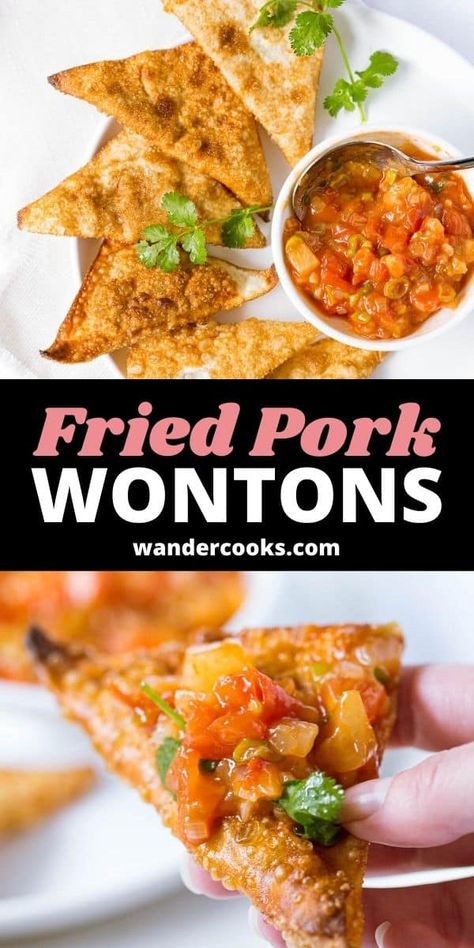 These crispy fried pork wontons are so easy to make and ready in 30 minutes! Known as Hoanh Thanh Chien, try them with our delicious Vietnamese style sweet and sour dipping sauce or make up a big batch to freeze for later. Sweet And Sour Dipping Sauce, Pork Wontons, Dumpling Dipping Sauce, Vietnamese Style, Fusion Recipes, Fried Wontons, Onion Sauce, Asian Soup, Recipes Appetizers And Snacks