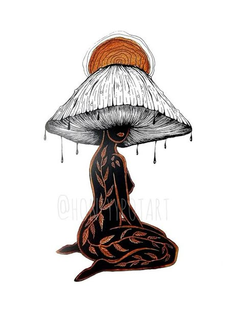 Mushroom Body Art, Mushroom Head Lady, Mushroom Body Drawing, Mushroom Person Tattoo, Mushroom People Drawings, Mushroom People Art, Hongos Art, Mushroom Lady Drawing, Mushroom People Tattoo