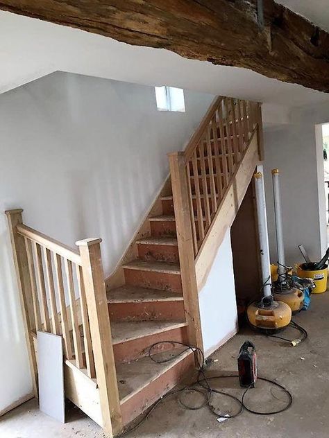 Stairs Remodel, Steep Stairs, Cottage Stairs, Winder Stairs, Oak Staircase, Stairs Renovation, Basement Remodel Diy, Building Stairs, Oak Stairs