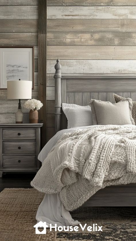 Rustic Grey Chic Updated Rustic Grey Bedroom, Shiplap Bedroom, Grey Bedrooms, Gray Shiplap, Grey Bedroom Ideas, Grey Bed Frame, Sleeping Quarters, Grey Bedroom, Perfect Bedroom