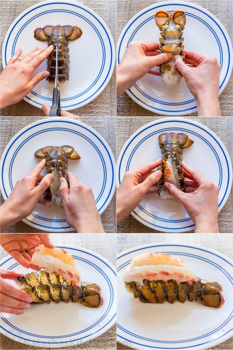 The ONLY Lobster Tails Recipe you'll need! Broiled lobster tails are juicy, flavorful, and quick to make! + How-To butterfly lobster tails photo tutorial! | natashaskitchen.com Prepare Lobster Tail, Baked Lobster Tail Oven Recipe, Preparing Lobster Tails, How To Grill Lobster Tails, How To Butterfly Lobster Tails, How To Prepare Lobster Tails, Lobster Tail Recipe Broiled, Lobster Tail Recipe Baked, Poached Lobster Tail