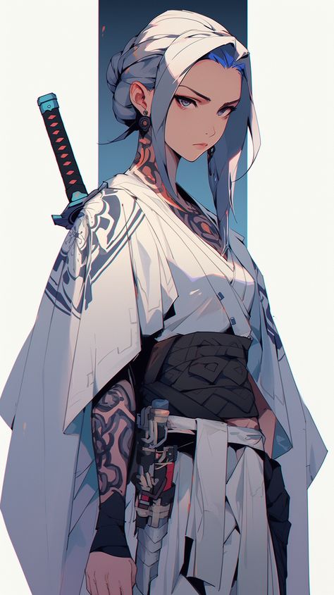 Japanese Dnd Character, Japanese Priestess Character Design, Samurai Girl Drawing, Female Samurai Drawing, Dnd Samurai Character Design, Asian Female Character Art, Anime Samurai Woman, Samurai Woman Art, Female Japanese Warrior