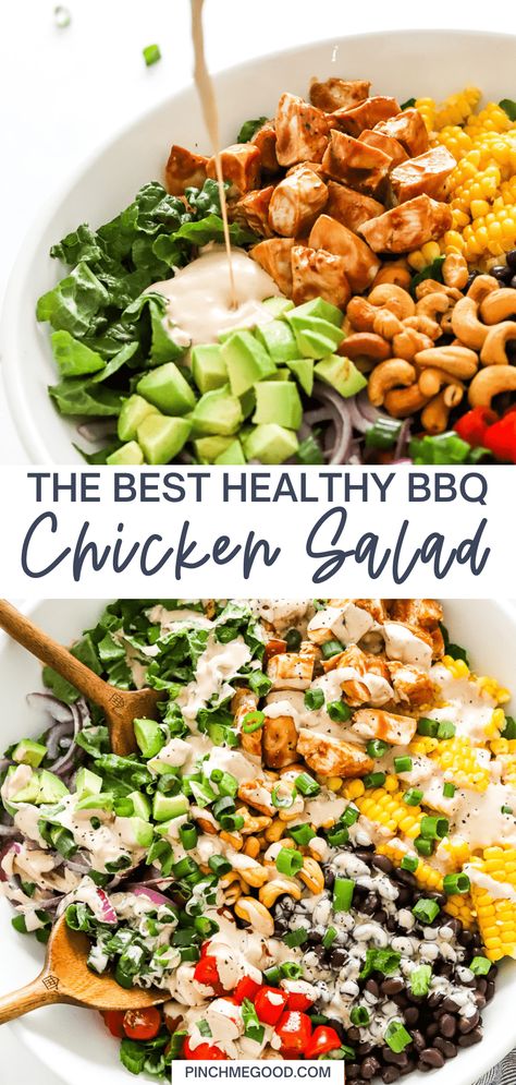 Bbq Dressing, Bbq Chicken Salad Recipe, Burst Cherry Tomatoes, Best Salads, Bbq Salads, Chicken Chopped Salad, Bbq Chicken Salad, Chicken Salad Recipe, Hearty Salads