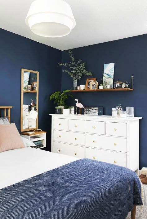 Dark Blue Rooms, Navy Bedroom, Dark Blue Bedrooms, Blue Bedroom Walls, Blue Bedroom Design, Blue Bedrooms, Beautiful Bedroom Decor, Blue Bedroom Decor, Bedroom Walls