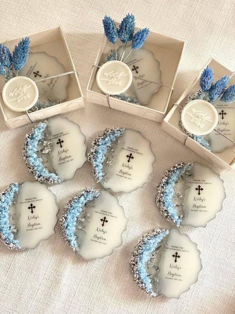 Unique Baptism Gifts, First Birthday Decorations Boy, Birthday Parties Ideas, Ideas Regalo, First Communion Favors, Communion Favors, Christening Favors, Baby Facts, Parties Ideas