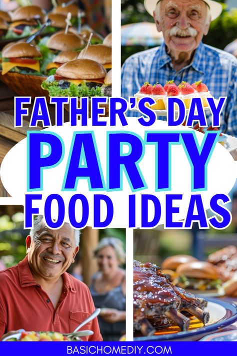 Find the best Father’s Day party food ideas for a fun celebration to honor your dad on his special day. Find Father’s Day party food ideas perfect for feeding a crowd or a small gathering. From party snack ideas and appetizers to dessert ideas, we’ve got you covered. Get brunch food ideas, dinner menu plans, or backyard BBQ party ideas. Find Father's Day drink ideas to host a fun Father’s Day party with these delicious Father's Day food ideas and delicious sweet Father’s Day treats for dad! Backyard Bbq Party Ideas, Fathers Day Menu Ideas, Day Party Food Ideas, Fathers Day Dinner Ideas, Food Ideas Dinner, Brunch Food Ideas, Bbq Party Ideas, Party Snack Ideas, Dinner Menu Planning