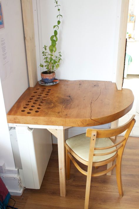 Cedar art table over Radiator with vent holes | Charlie Harris | Flickr Desk Above Radiator, Desk Over Radiator, Table Over Radiator, Radiator Table, Radiator Ideas, Kitchen Radiator, Bookshelves Storage, Basement Suite, Front Room Ideas