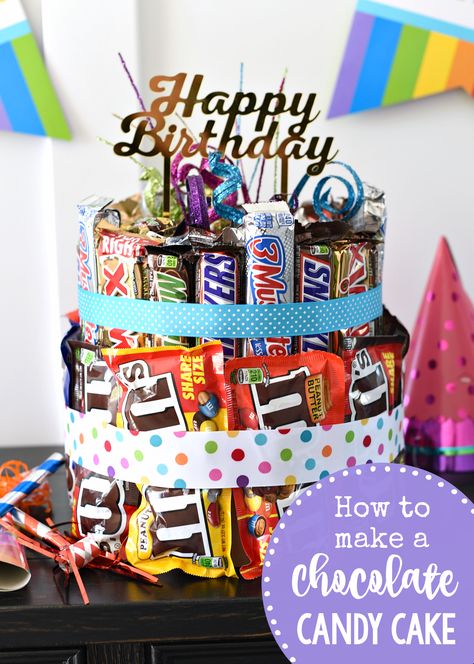 Best Birthday, Candy Bar Cake, Chocolate Candy Cake, Candy Birthday Cakes, Candy Ideas, Birthday Chocolate, Birthday Basket, Chocolate Gifts Basket, Best Birthday Gift