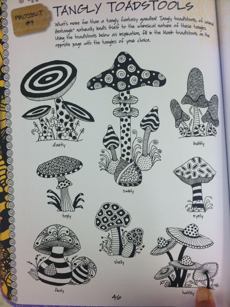 Zentangle Mushrooms, Drawing In Circle, Inspiring Drawings, Henna Doodle, Zantangle Art, Zentangle Flowers, Mushroom Drawing, Zentangle Artwork, Tangle Doodle