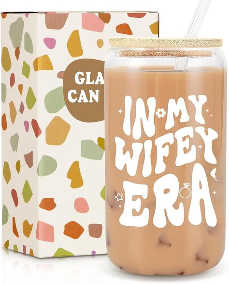 Amazon.com: Wifey Cup, Bride To Be Gifts, Bridal Shower Gift, Engagement Gifts for Her, 16oz Glass Coffee Cups with Lids Straws - In My Wifey Era - Bride Gifts, Mothers Day, Bachelorette, Wedding Gifts for Bride : Home & Kitchen Diy Engagement Gifts, Bride To Be Gifts, Bachelorette Bride Gifts, Bride Cup, Engagement Gifts For Bride, Cup Gift Set, Gifts For Bride, Bridal Shower Gifts For Bride, Engagement Gifts For Her