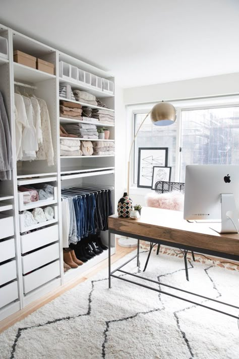 MY CLOSET/OFFICE REVEAL - Styled Snapshots Room Turned Into Walk In Closet, Bedroom Turned Into Closet, Turning A Bedroom Into A Walk In Closet, Room Turned Into Closet, Turning A Bedroom Into A Closet, Ikea Small Spaces, Pax Closet, Organized Closet, Ikea Closet