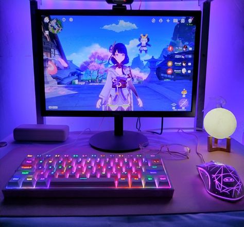 Genshin Gaming, Playing Genshin, Gamer Decor, Setup Gamer, Study Desk Decor, Home Studio Setup, Gamer Room, Pc Setup, Studio Setup