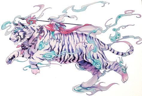 White Tiger Chinese Mythology, White Tiger Character Design, White Tiger Anime, White Tiger Drawing, White Tiger Art, Draw Tiger, Tiger Spirit, Beast Creature, Tiger Art