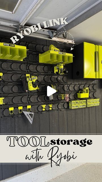 Hannah Franks on Instagram: "Probably the coolest tool organization wall system I’ve ever seen. Thanks @ryobitoolsusa for sending this Ryobi LINK system over for our garage makeover! #RyobiCreator 

Yall this was so easy to install and you can customize it for how big or small you want, layout/design, and the accessories you need to go with it. The possibilities are endless with what you can do! 

Check out my story highlight “Garage Makeover” for a link!

#garagegoals #organization #garageworkshop #garagemakeover #diygarage #diyhomeprojects #toolorganization" Ryobi Link Storage Ideas, Ryobi Link, Tool Wall Storage, Diy Projects Garage, Woodshop Ideas, Organization Wall, Garage Basement, Garage Laundry, Garage Shed