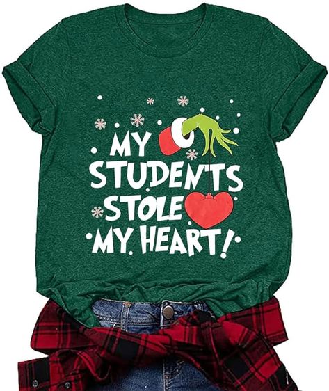 Grinch Shirts, Christmas Wear, Womens Christmas Shirts, Crewneck Design, Teacher Things, Thanksgiving Shirt, Teacher Tees, Teacher Favorite Things, Teacher Tshirts